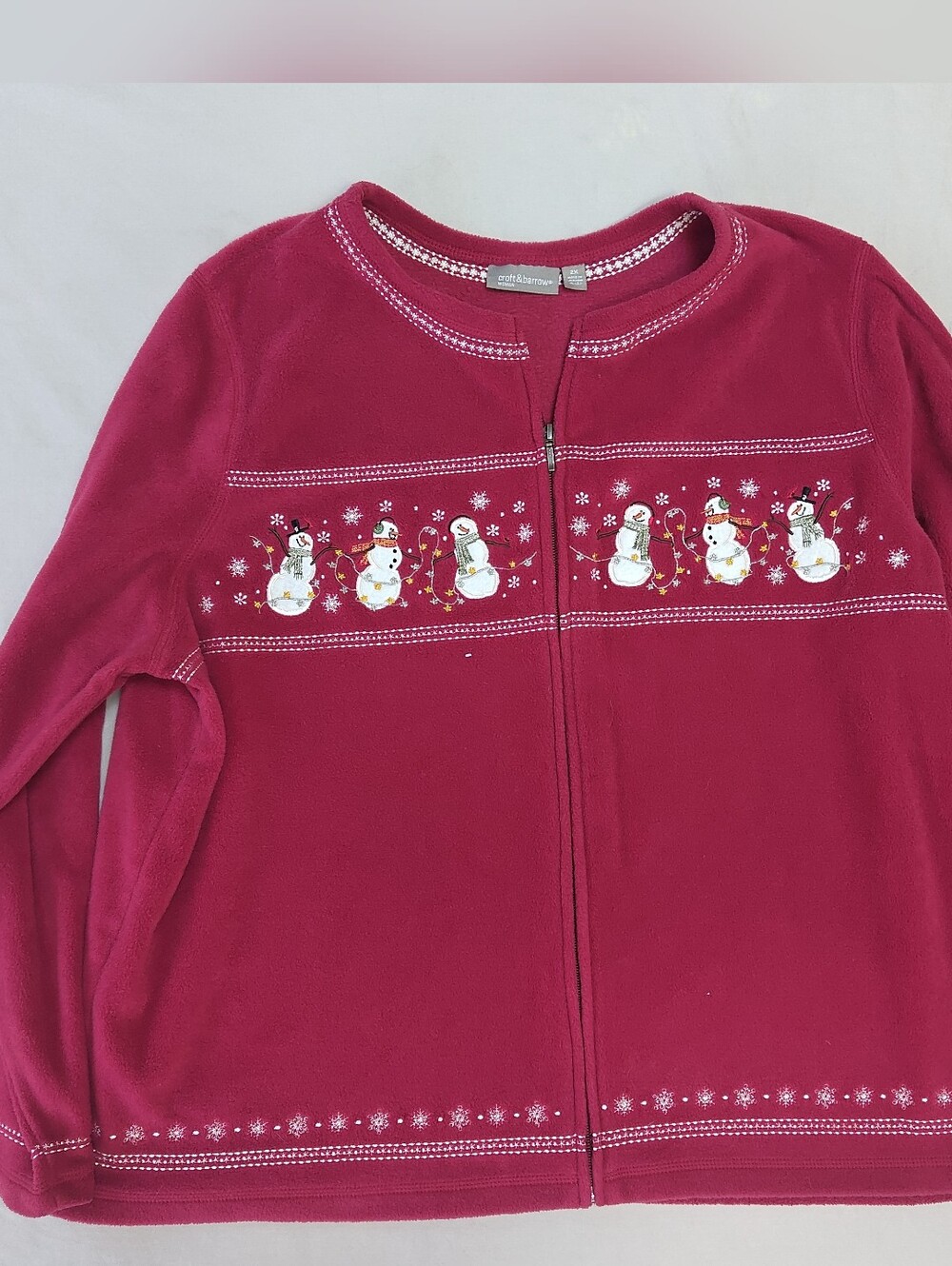 croft & barrow Red Zip-Front Fleece with Snowman Embroidery 2x